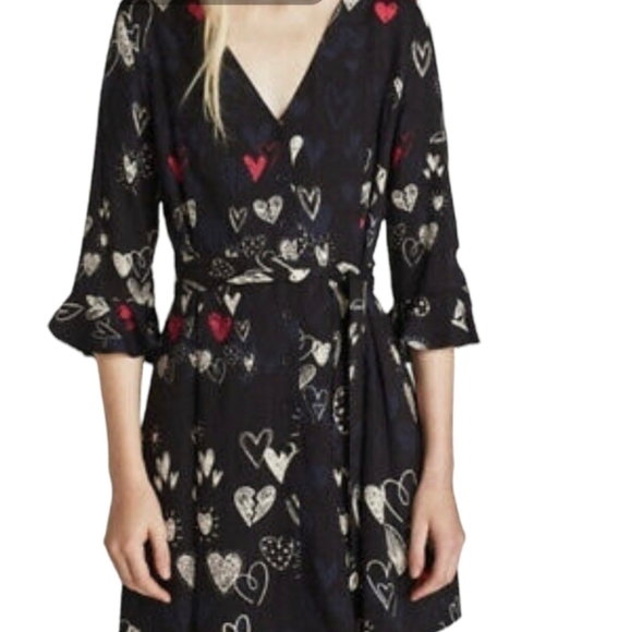 Zara mini hearts button down dress sz L boho - Picture 2 of 10